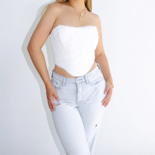 Solid Off Shoulder Corset Top White | Rainbow Aesthetic