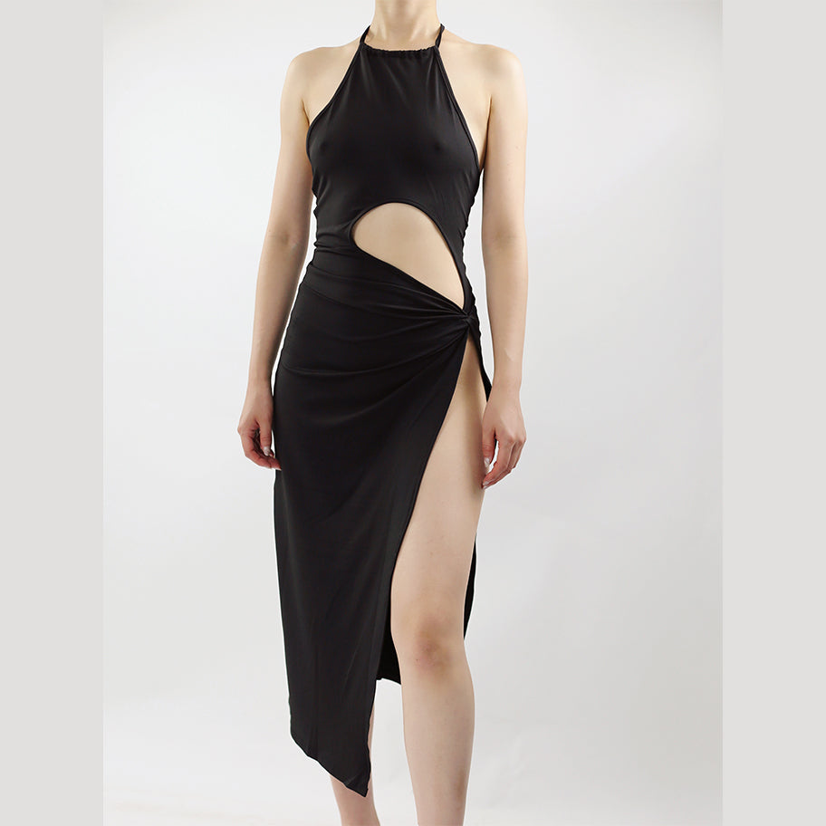 Sexy Halter Solid Backless Maxi Dress
