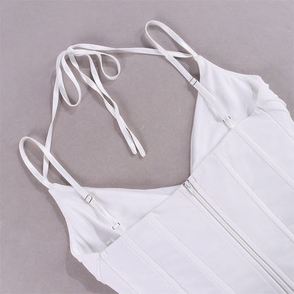 Haltered Suspender Corset Top White