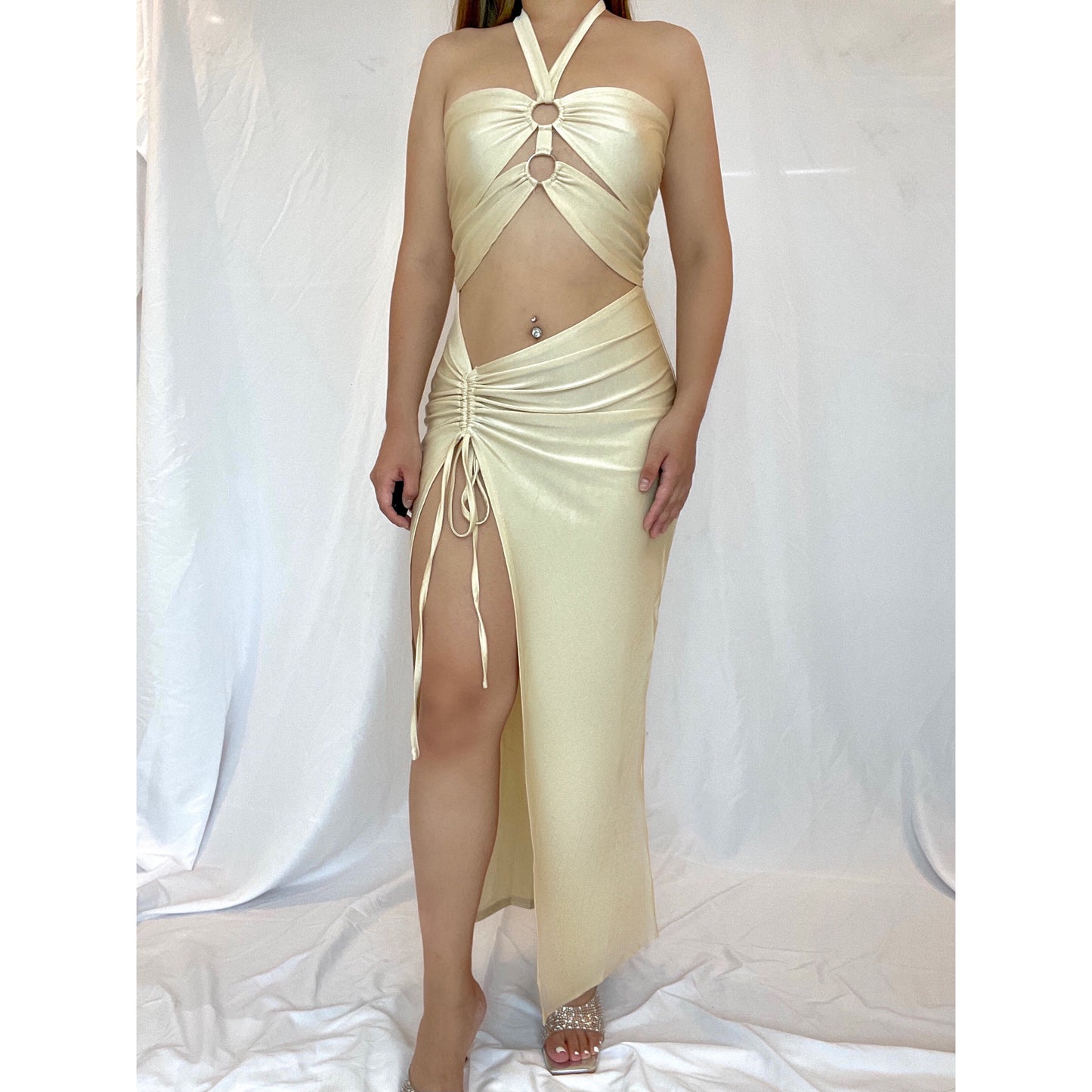 Haltered Waist Cutout Split Maxi Dress | Rainbow Aesthetic