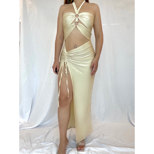 Haltered Waist Cutout Split Maxi Dress | Rainbow Aesthetic