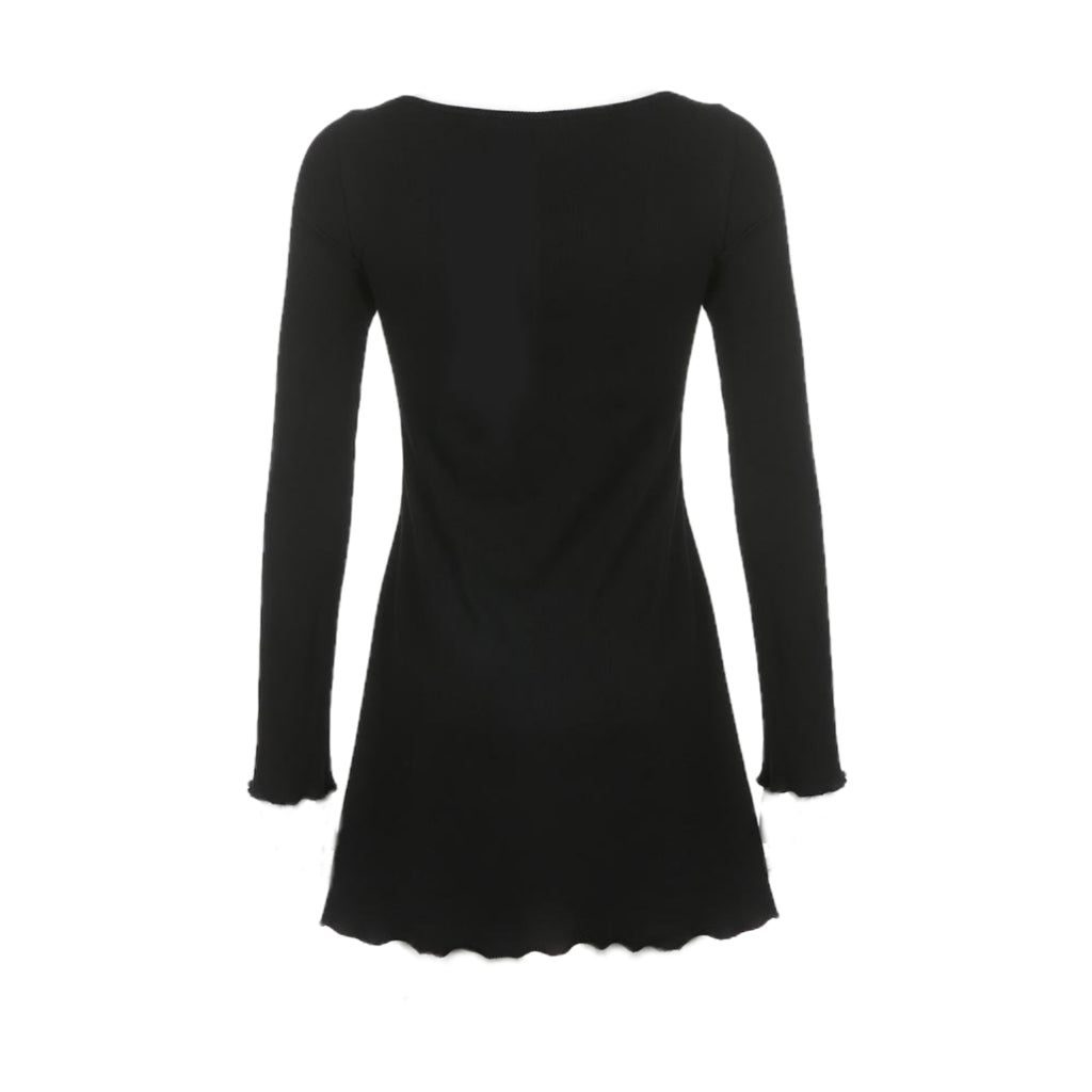 Long Sleeve Casual Bodycon Dress Black | Rainbow Aesthetic