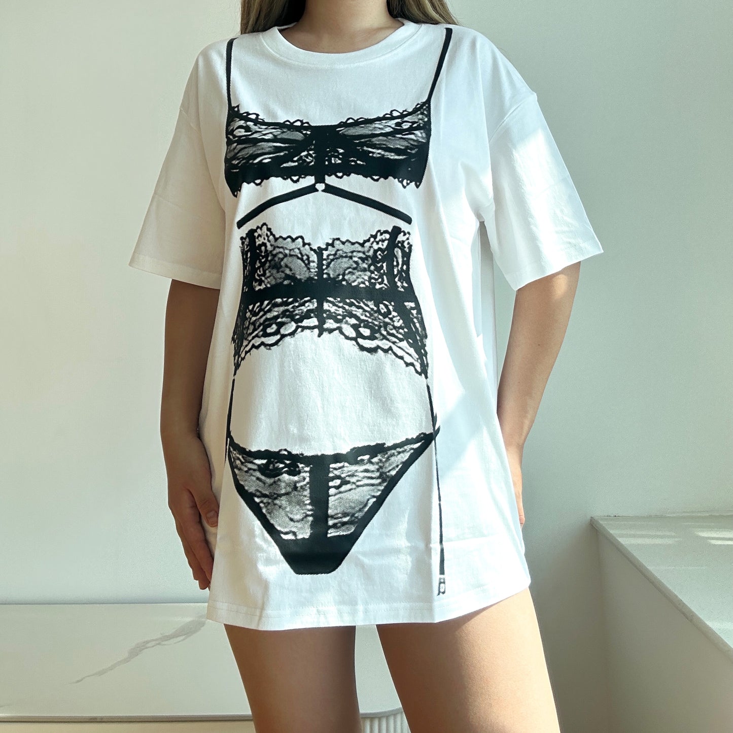 Y2K Lingerie Print Oversized T-Shirt