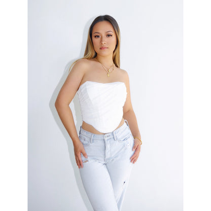 Solid Off Shoulder Corset Top White | Rainbow Aesthetic