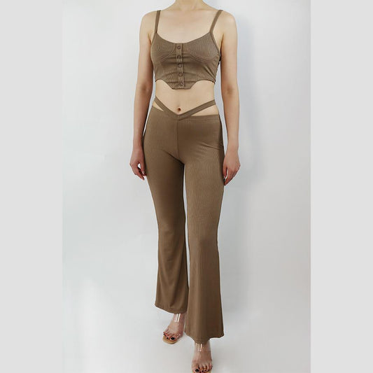 Sexy Solid Tie Low-Waisted Pants Set | Rainbow Aesthetic
