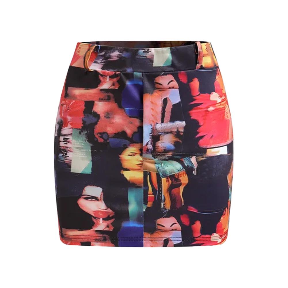 Y2K Print High Waist Mini Skirt | Rainbow Aesthetic