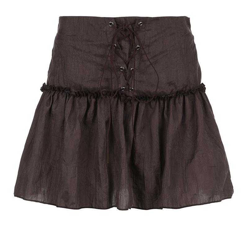 Solid High Waist A-Line Tiered Mini Skirt Brown | Rainbow Aesthetic