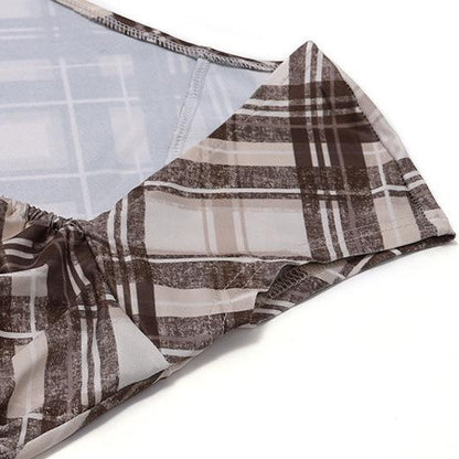 Y2K Plaid Bow Tie Cropped Top Brown | Rainbow Aesthetic