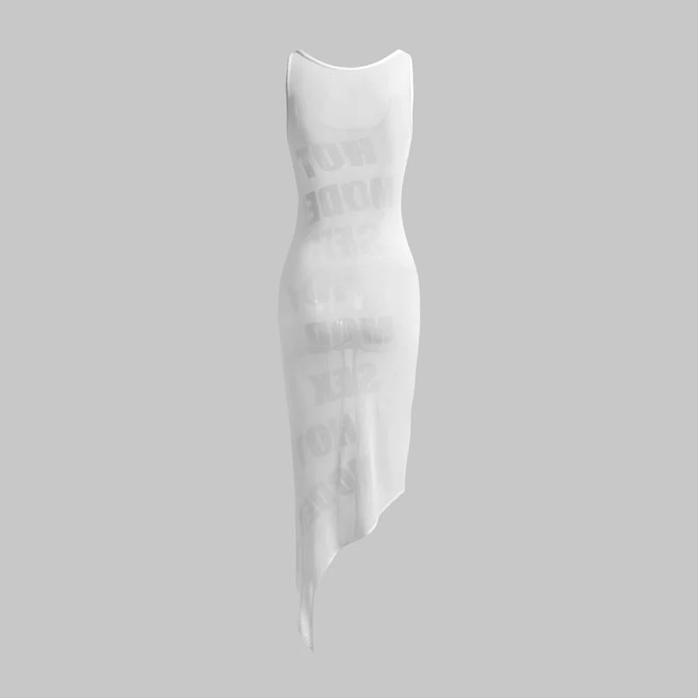 Hot Model Sex Sheer Asymmetric Maxi Dress White | Rainbow Aesthetic