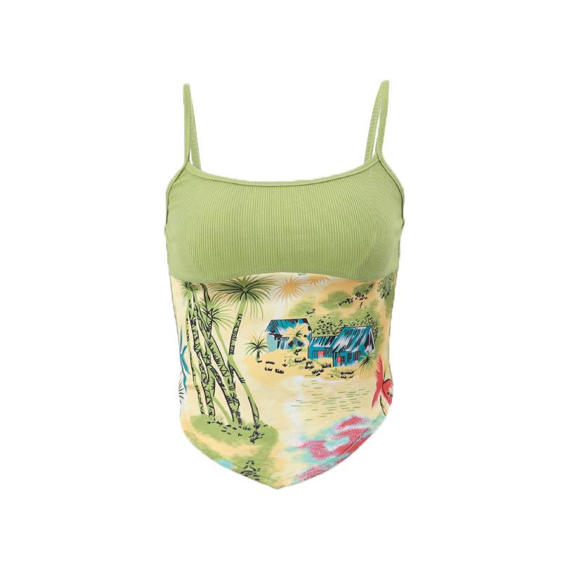 Y2K Backless Print Cami Top Green