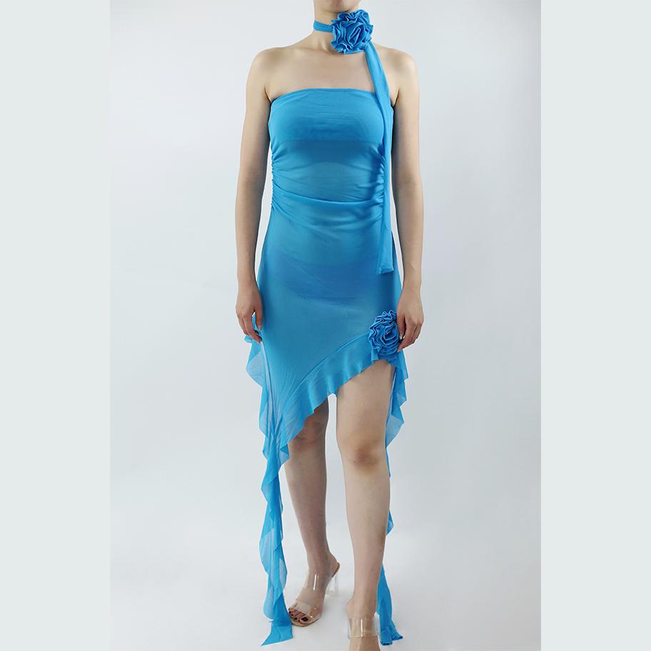 Solid Tube Strapless Ruffled Midi Dress | Rainbow Aesthetic