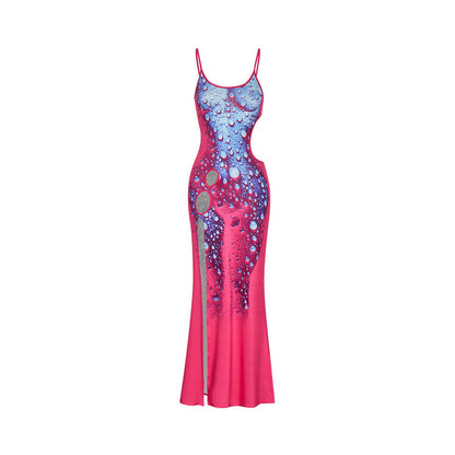 Suspender Backless 3D Printed Maxi Dress | Rainbow Aesthetic