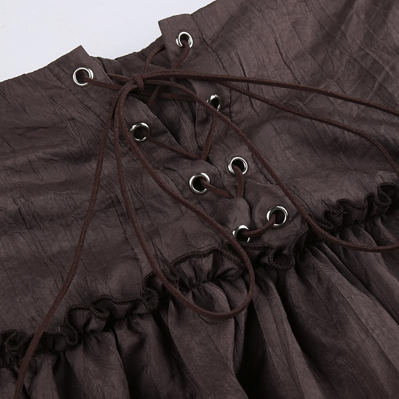 Solid High Waist A-Line Mini Skirt Brown