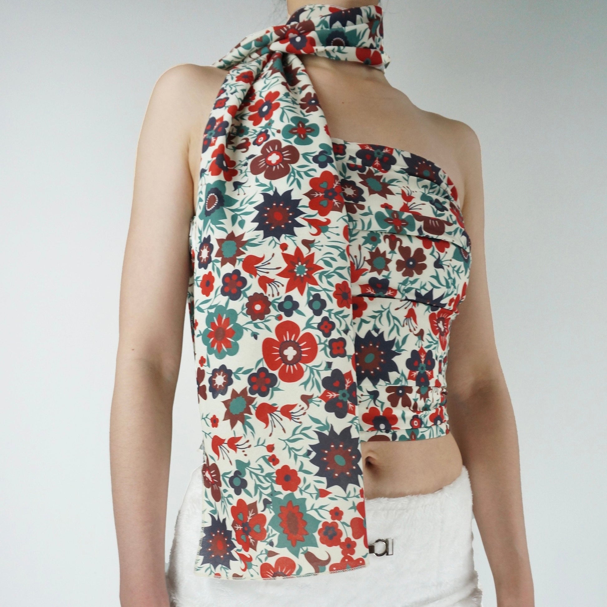 Flower Print Strapless Handkerchief Top White | Rainbow Aesthetic