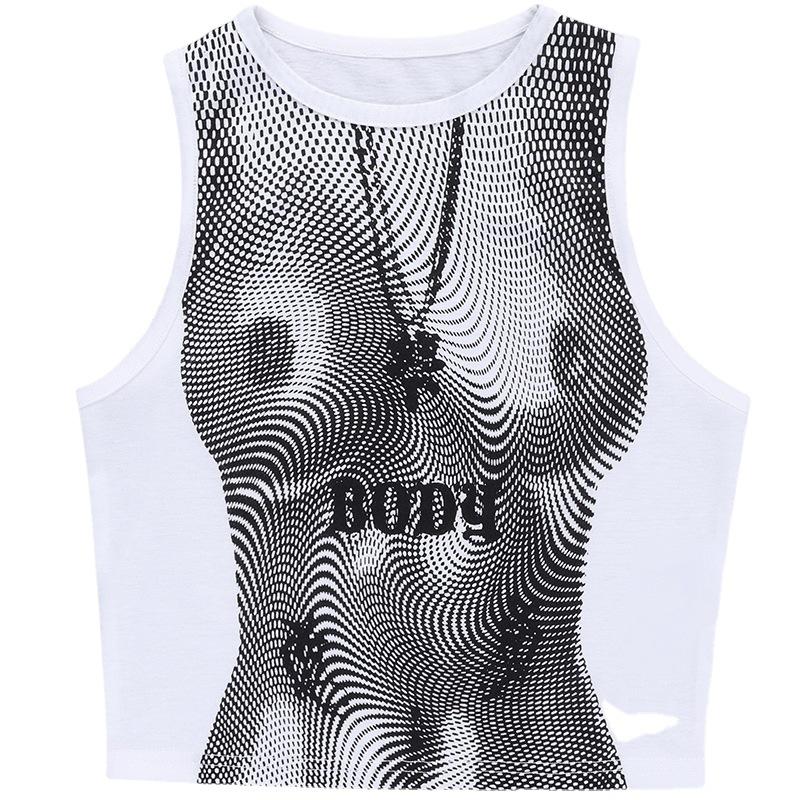 3D Body Print Sleeveless Tank Top White | Rainbow Aesthetic