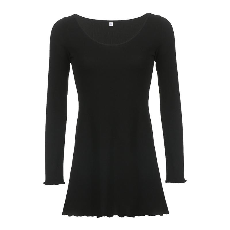Long Sleeve Casual Bodycon Dress Black | Rainbow Aesthetic