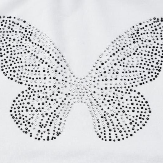 Y2K Rhinestone Butterfly Ribbed Cami Top White
