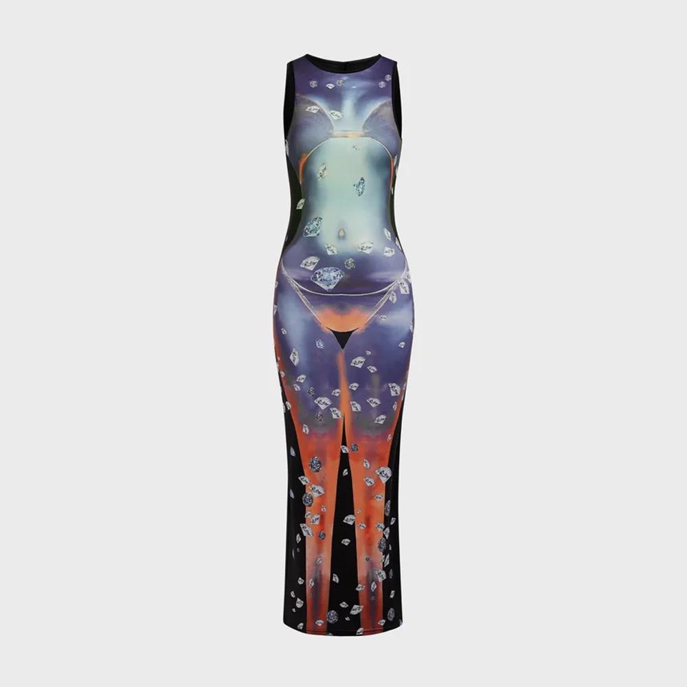 Body Print Sleeveless Maxi Dress Muti | Rainbow Aesthetic