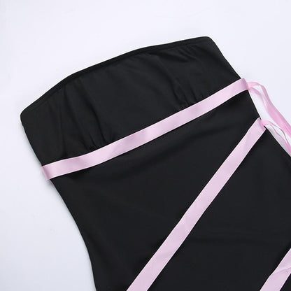 Asymmetric Straps Mini Dress Black