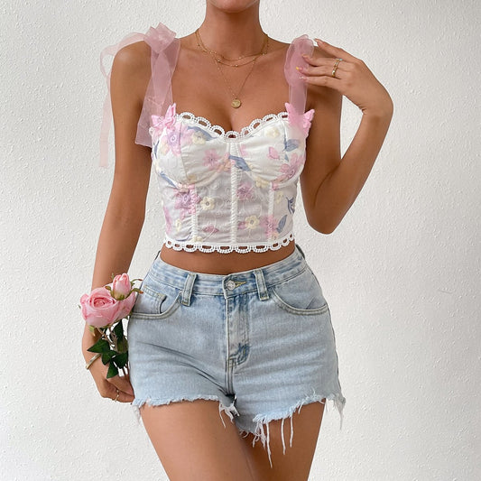 Tie Strap Floral Backstrap Cami Top White | Rainbow Aesthetic