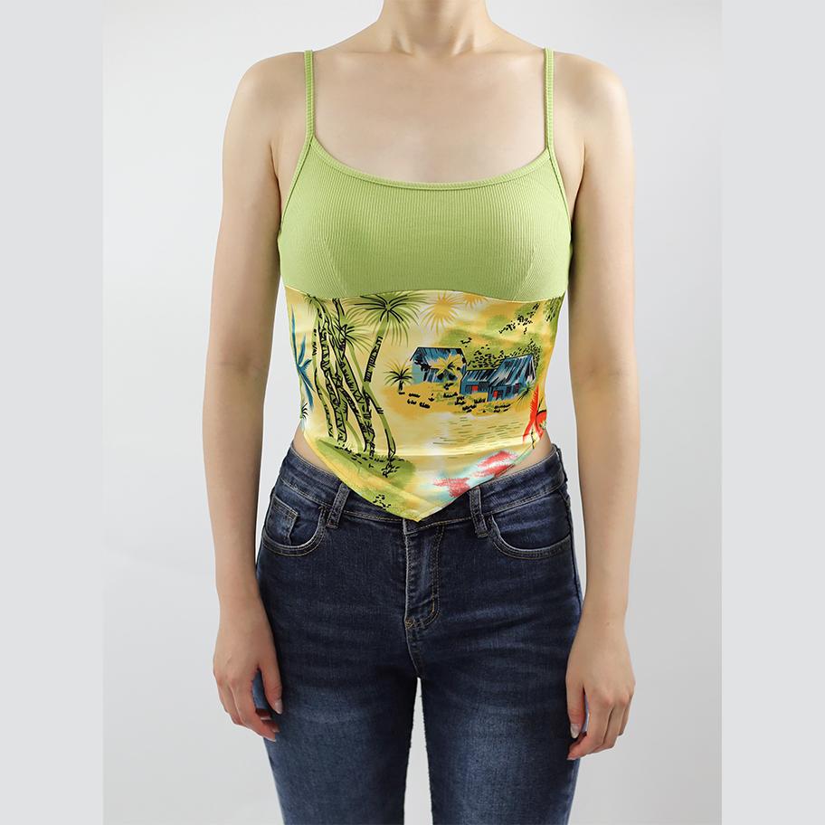Y2K Backless Print Cami Top Green | Rainbow Aesthetic