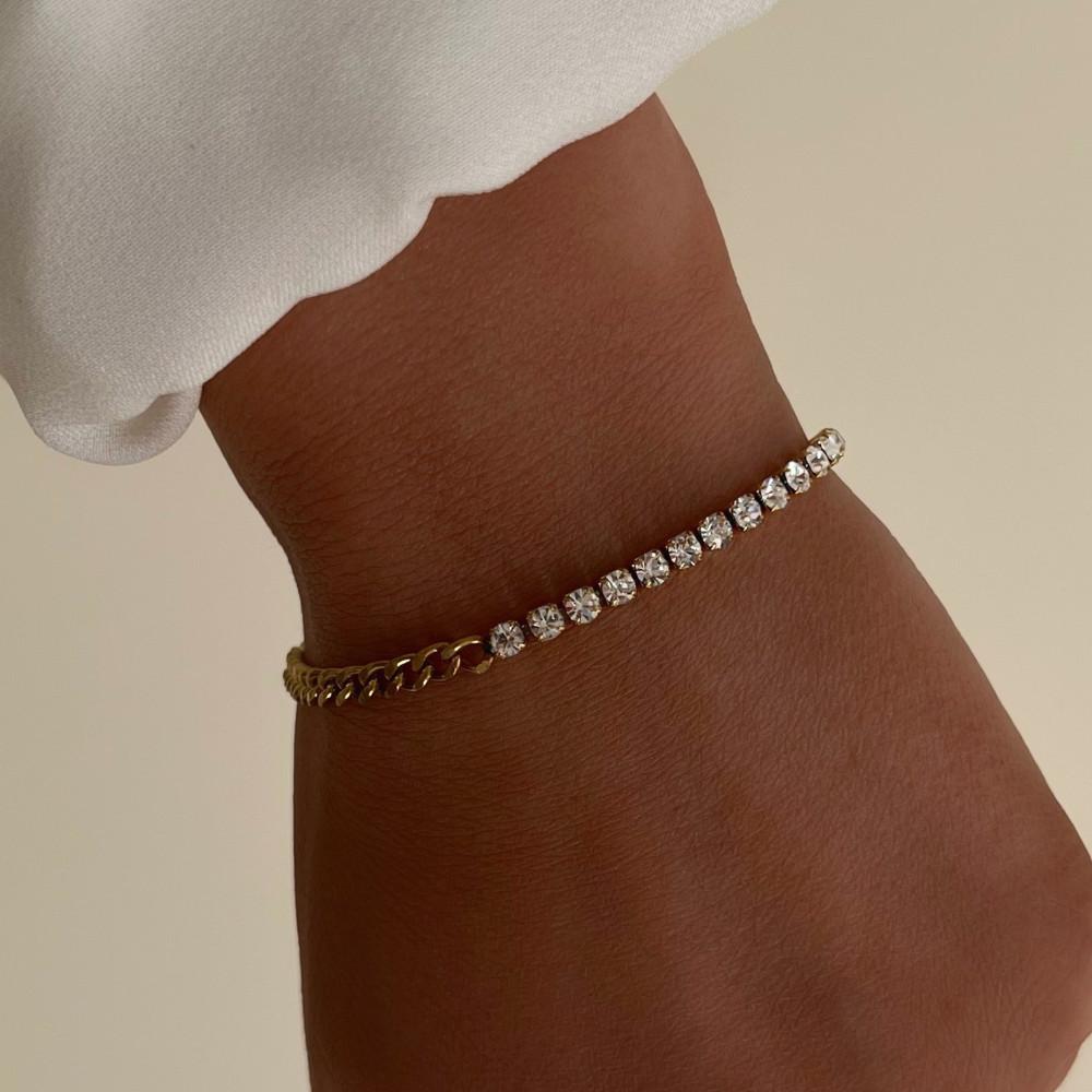 Minimalist Rhinestone Choker Necklace & Bracelet Set Gold