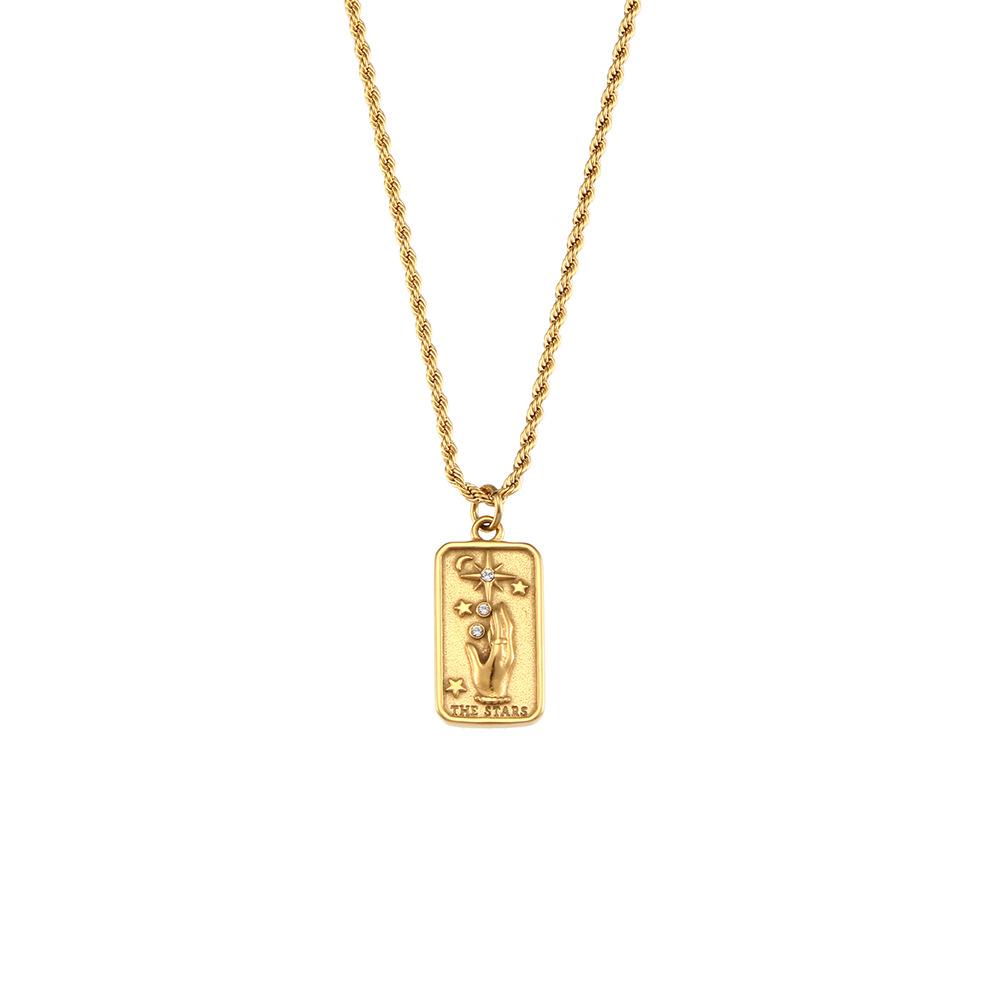 Y2K Baguette Tarot Pendant Necklace Gold