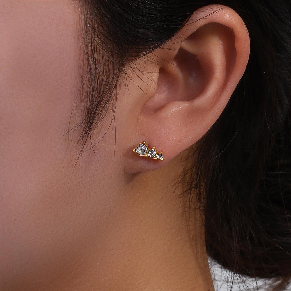 Minimalist Triple Rhinestone Geometric Stud Earrings
