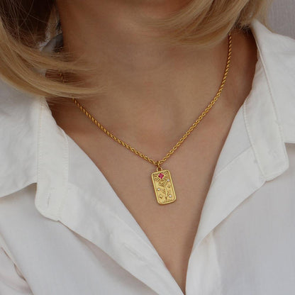 Y2K Baguette Tarot Pendant Necklace Gold