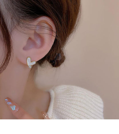 Y2K White Acrylic Heart & Rose Earrings Gold